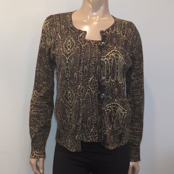 Studio By Liz Claiborne Cardigan Twin Set Silk Blend Sleeveless Tank Top Paisley - Picture 15 of 15